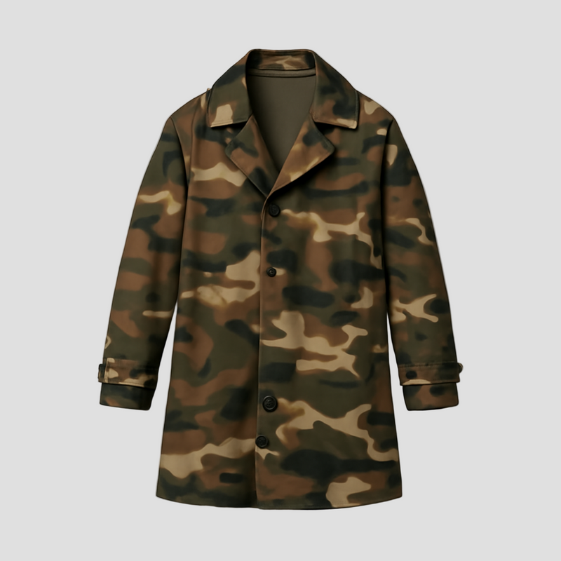 Men’s Camouflage Trench Coat with Chest Pocket