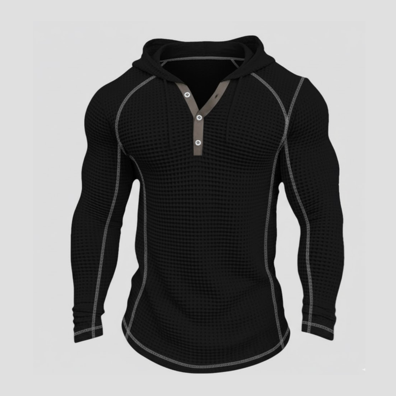 Solid-Colour Men’s Waffle Long-Sleeve Sweatshirt (Loose Fit)