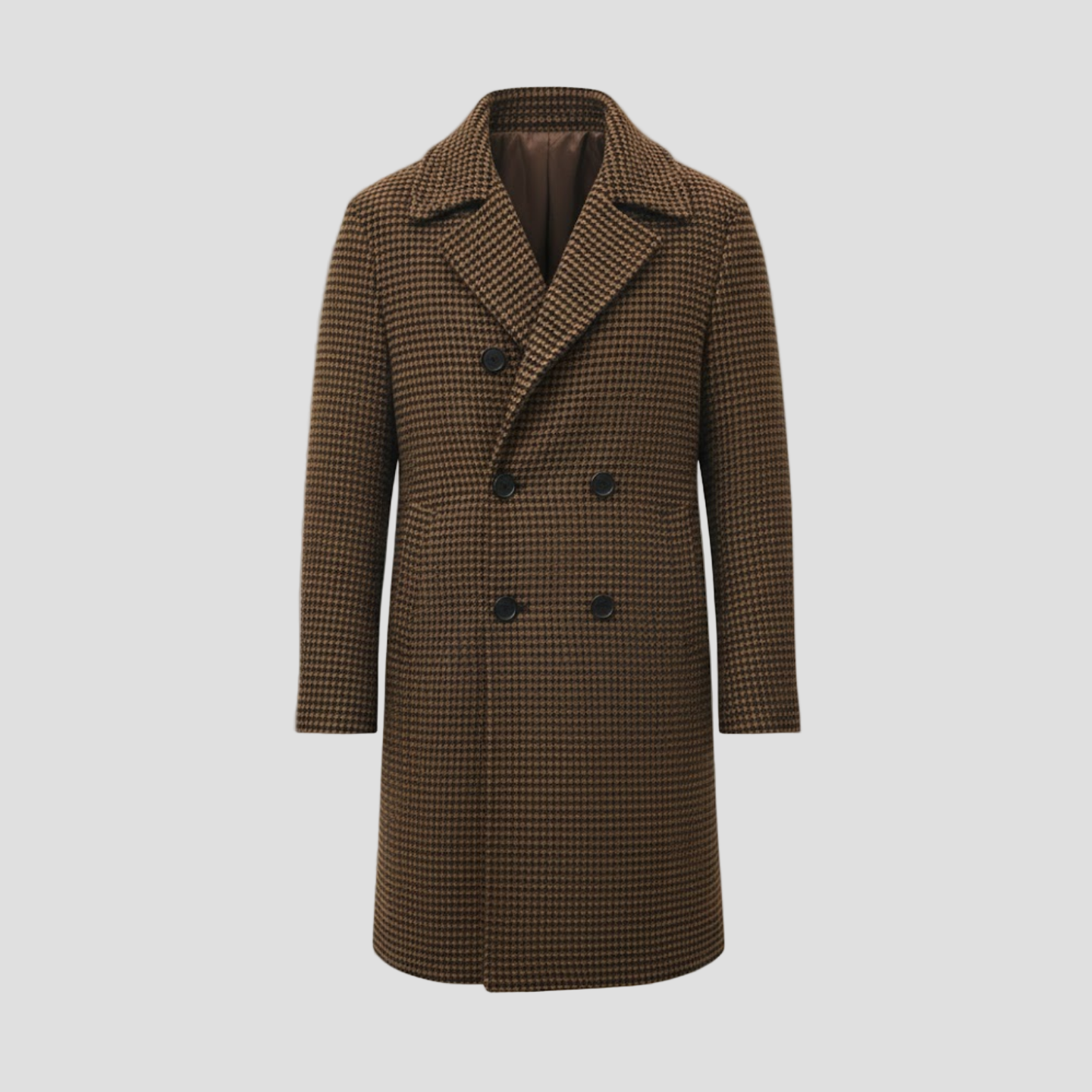 Elegant Double-Breasted Check Men’s Coat