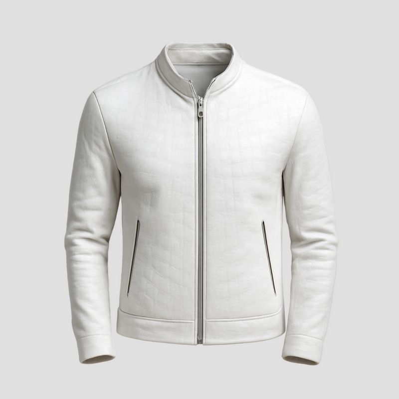 Slim-Fit Leather Jacket with Stand Collar