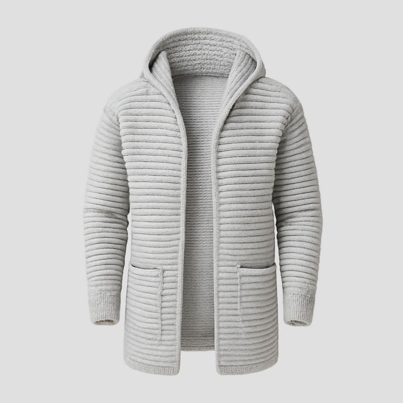 Mid-Length Knitted Cardigan with Stand Collar