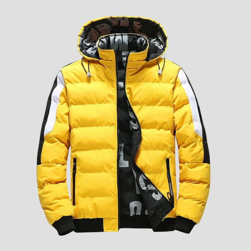 Men’s Quilted Winter Jacket with Hood and Elastic Cuffs