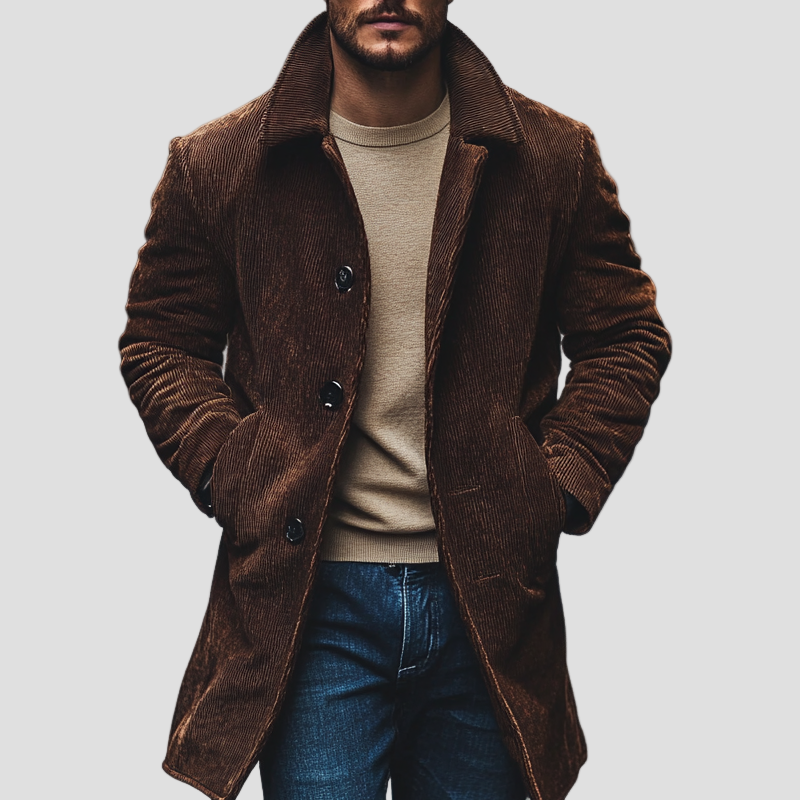 Elegant Mid-Length Corduroy Coat