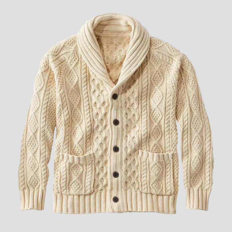 Retro Jacquard Knitted Cardigan in Relaxed Fit