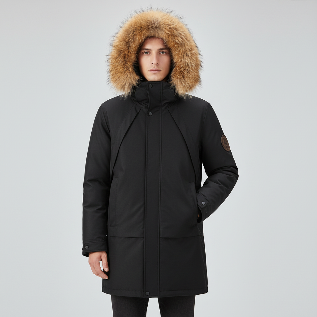Men’s Winter Parka with Hood and Faux Fur Collar