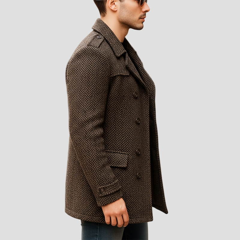 Elegant Dark Brown Wool Men’s Coat