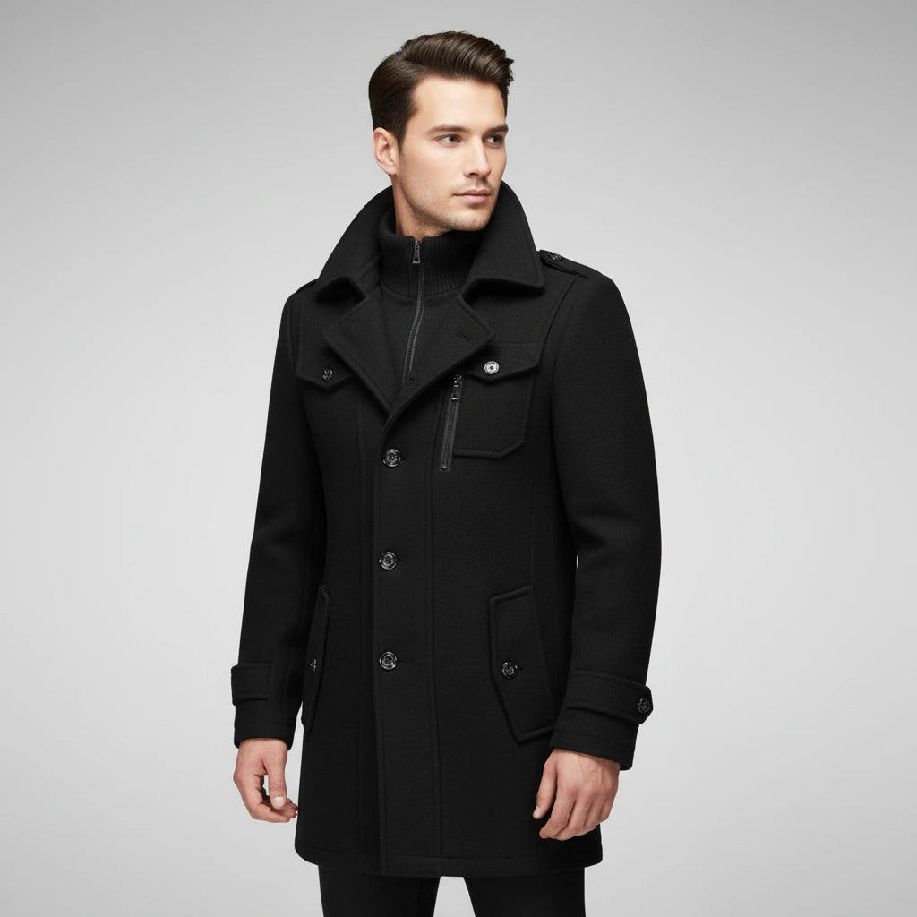 Black Men’s Button-Up Coat