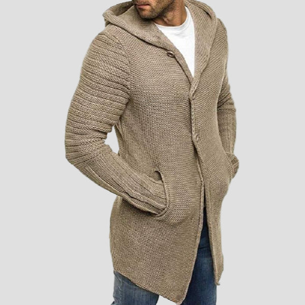 Knitted Hooded Cardigan with Buttons