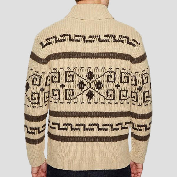 Geometric Knitted Cardigan with Shawl Collar