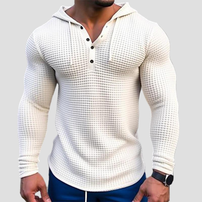 Solid-Colour Men’s Waffle-Textured Hoodie