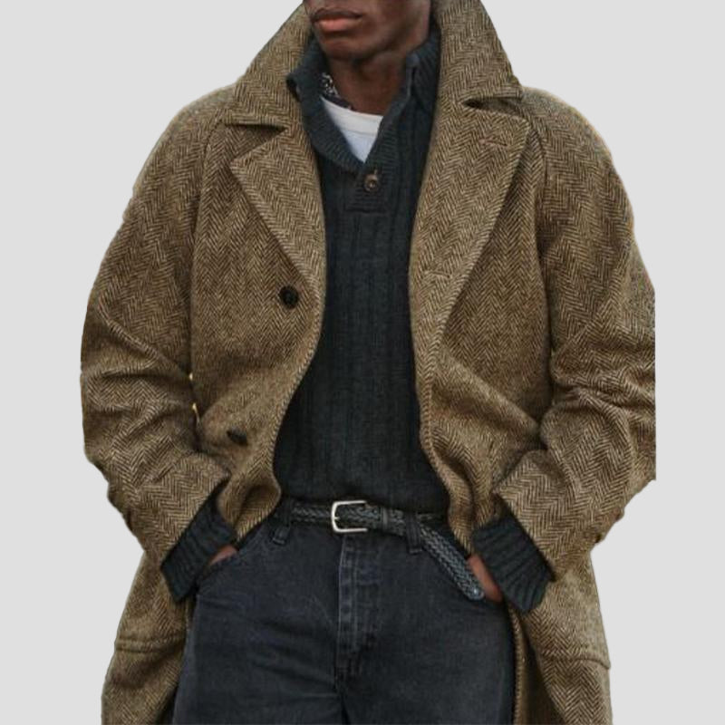 Vintage Mid-Length Herringbone Coat