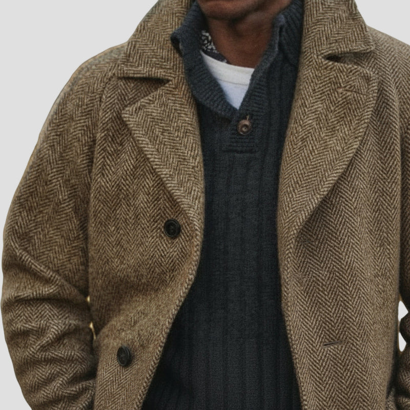 Vintage Mid-Length Herringbone Coat