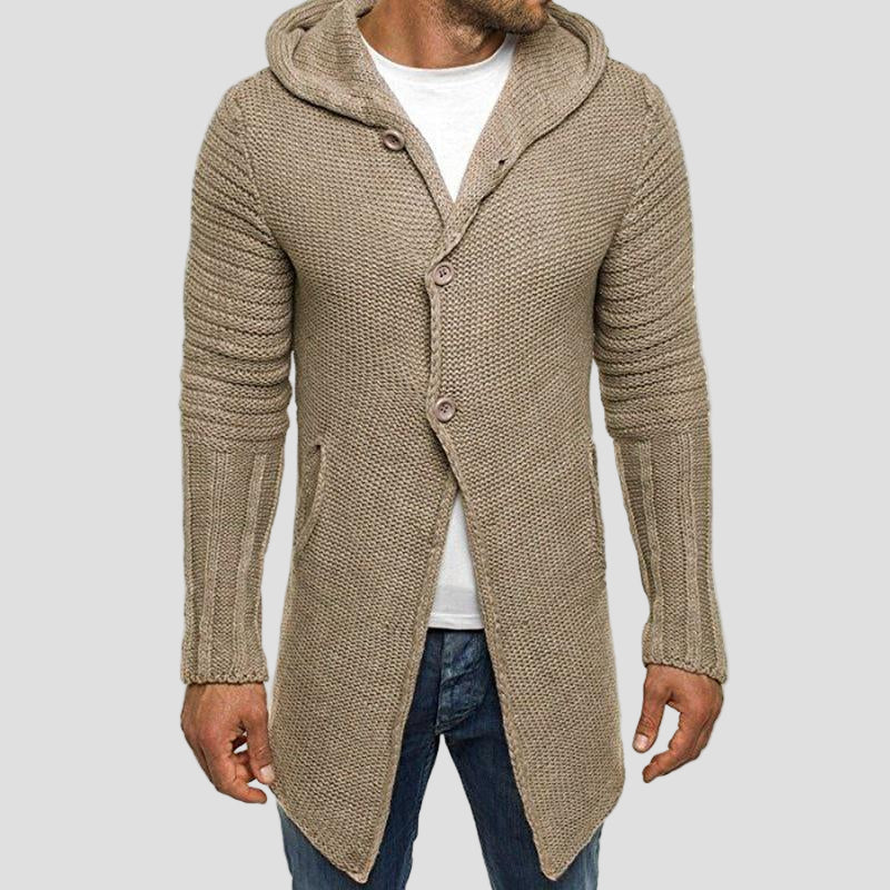 Knitted Hooded Cardigan with Buttons