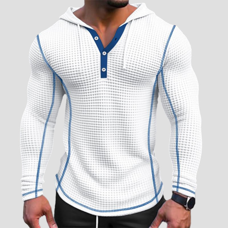 Solid-Colour Men’s Waffle Long-Sleeve Sweatshirt (Loose Fit)
