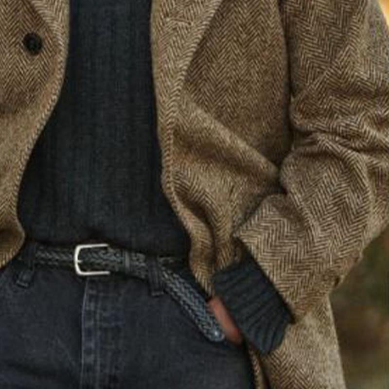 Vintage Mid-Length Herringbone Coat