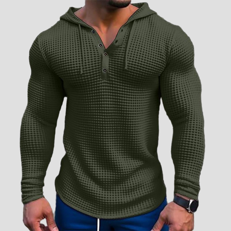 Solid-Colour Men’s Waffle-Textured Hoodie