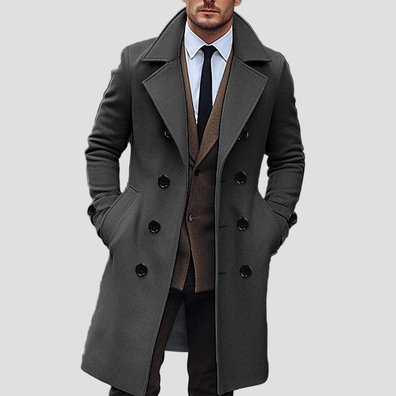 Elegant Double-Breasted Long Coat with Collar