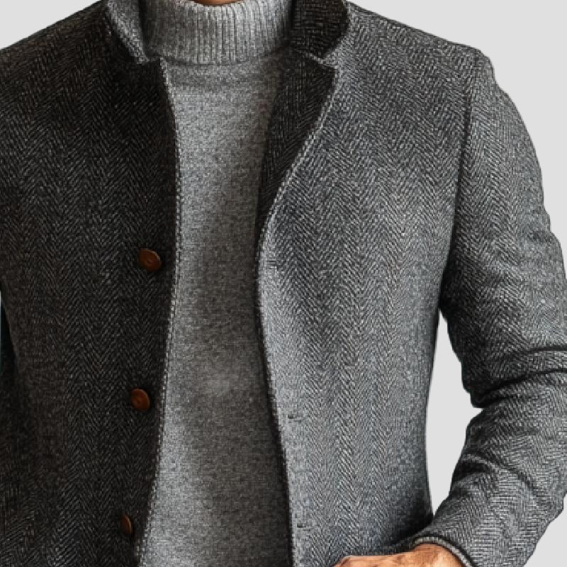 Retro Mid-Length Herringbone Wool Coat