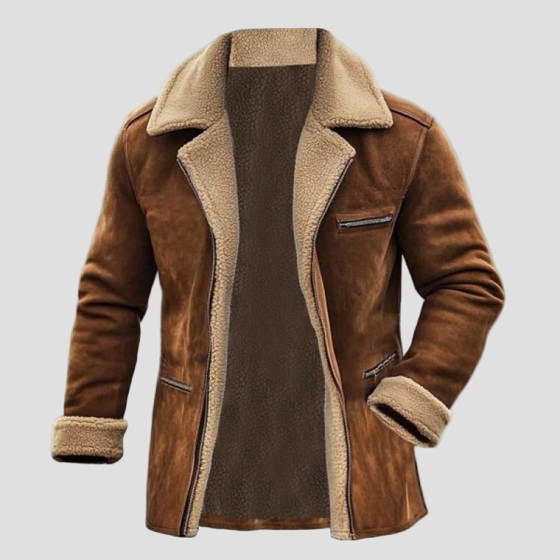 Men’s Suede Coat with Collar and Pockets