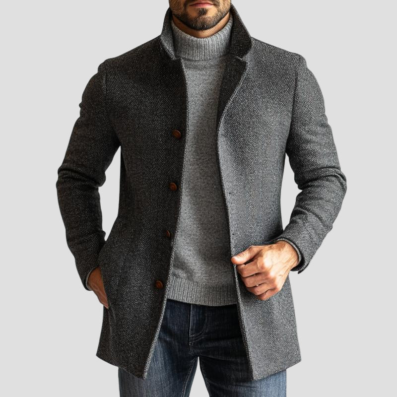Retro Mid-Length Herringbone Wool Coat