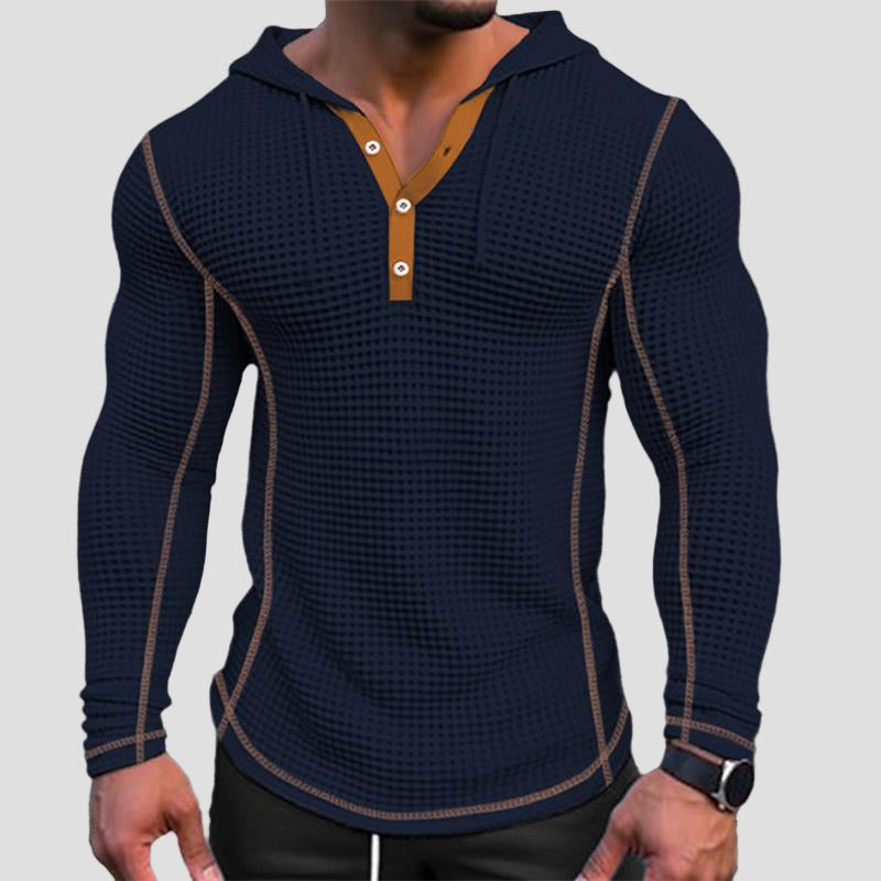 Solid-Colour Men’s Waffle Long-Sleeve Sweatshirt (Loose Fit)