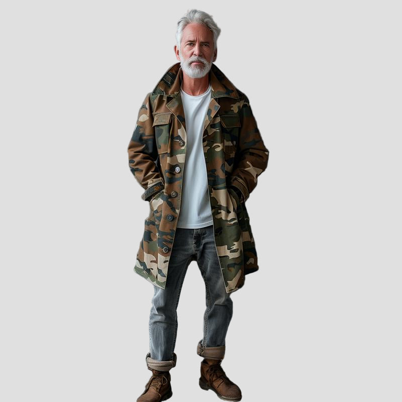 Men’s Camouflage Trench Coat with Chest Pocket