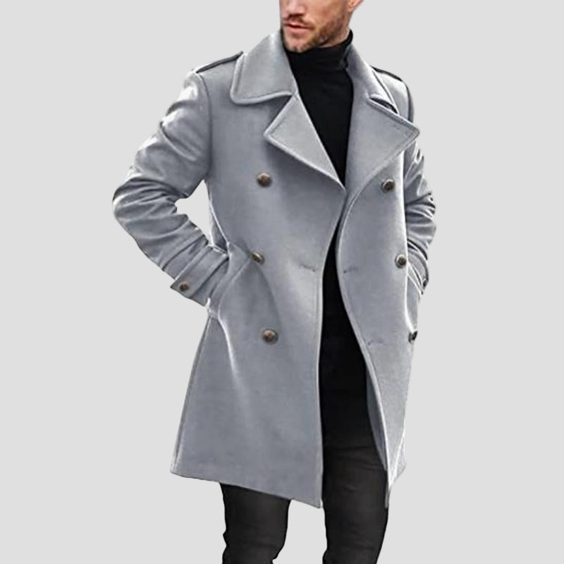 Mid-Length Men’s Coat with Double Collar