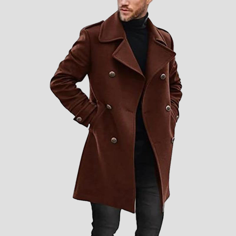 Mid-Length Men’s Coat with Double Collar