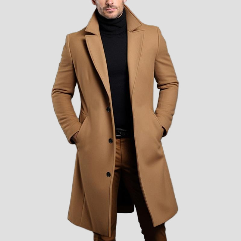 Classic Mid-Length Solid Coat with Collar and Buttons