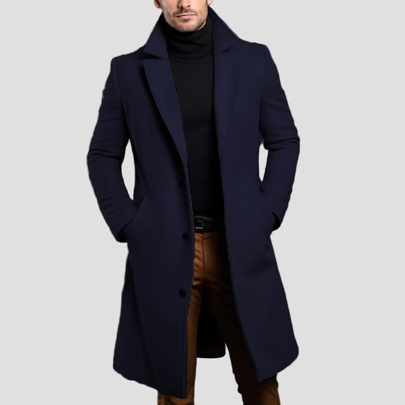 Classic Mid-Length Solid Coat with Collar and Buttons