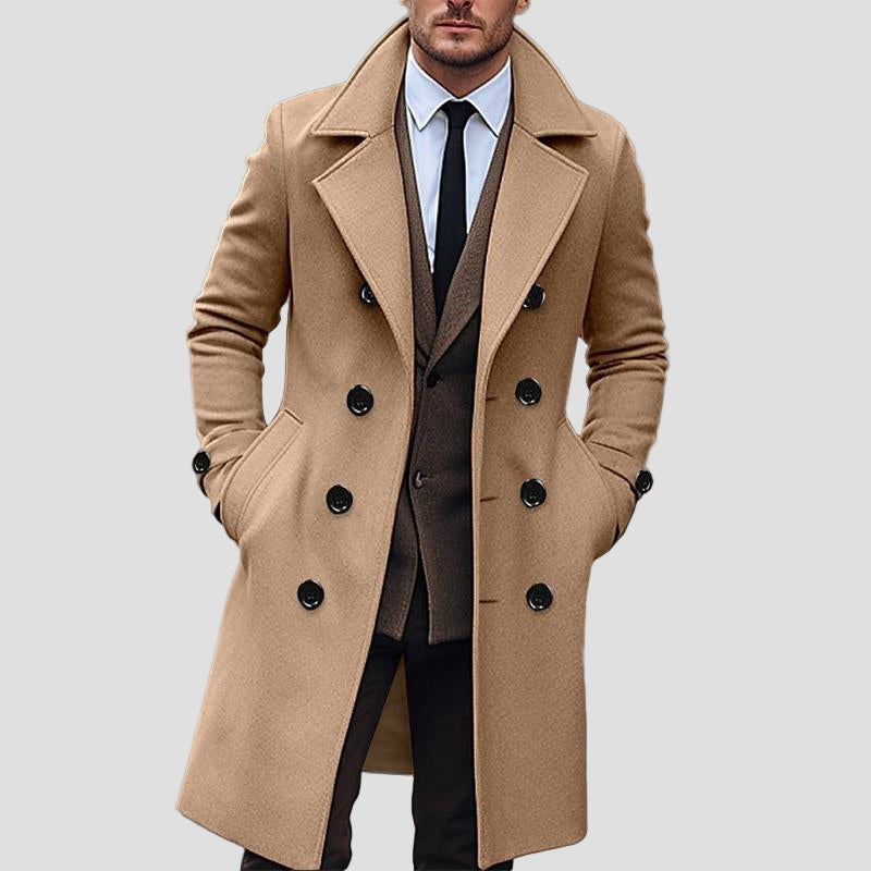 Elegant Double-Breasted Long Coat with Collar