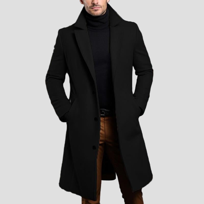 Classic Mid-Length Solid Coat with Collar and Buttons