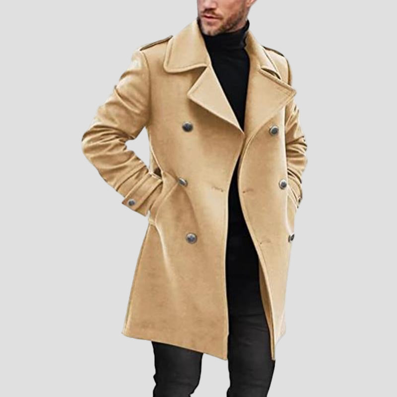 Mid-Length Men’s Coat with Double Collar