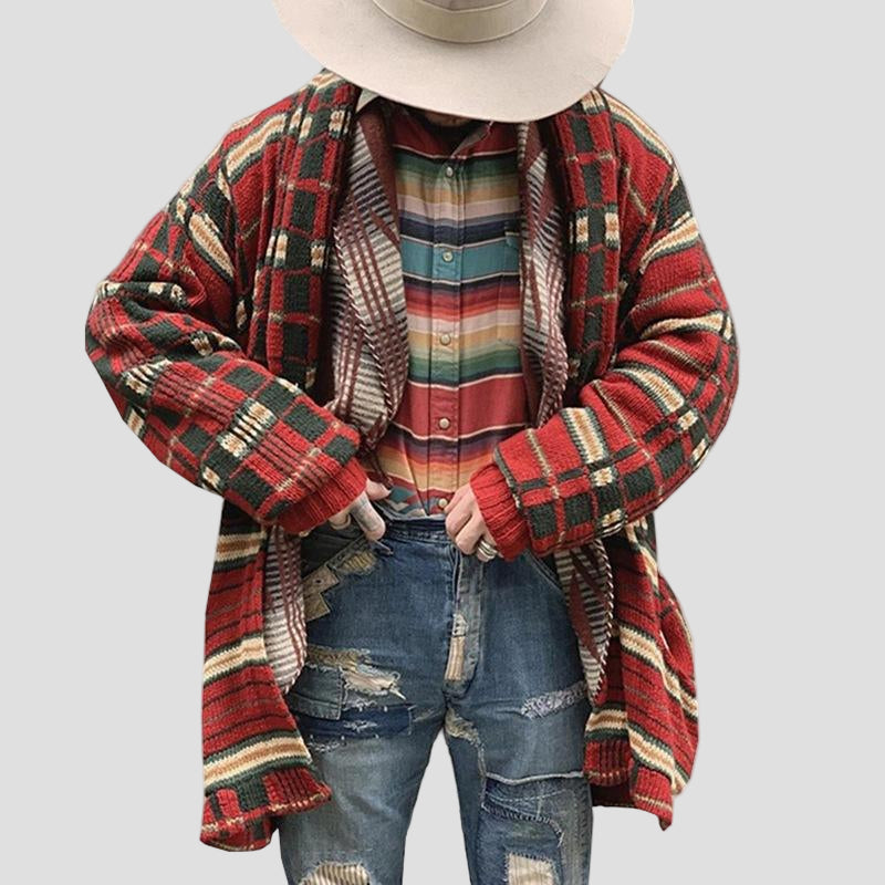 Vintage Check Knitted Cardigan