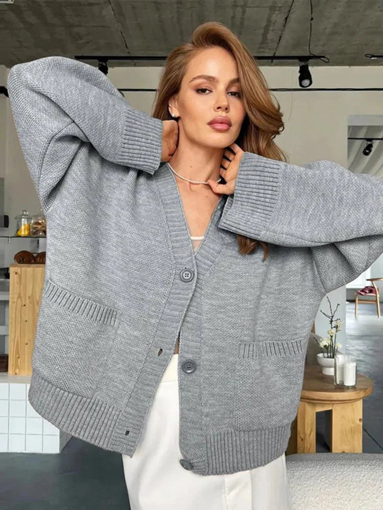 Mina Cardigan with Elegant V Neck & Long Sleeves