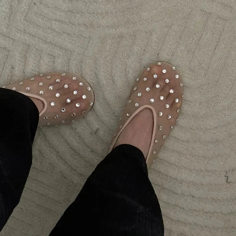 Sandra Crystal Mesh Ballerinas